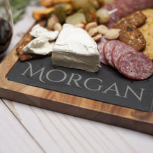 Load image into Gallery viewer, Slate and Acacia Charcuterie Boards, Personalized - Glowfish Design Studio