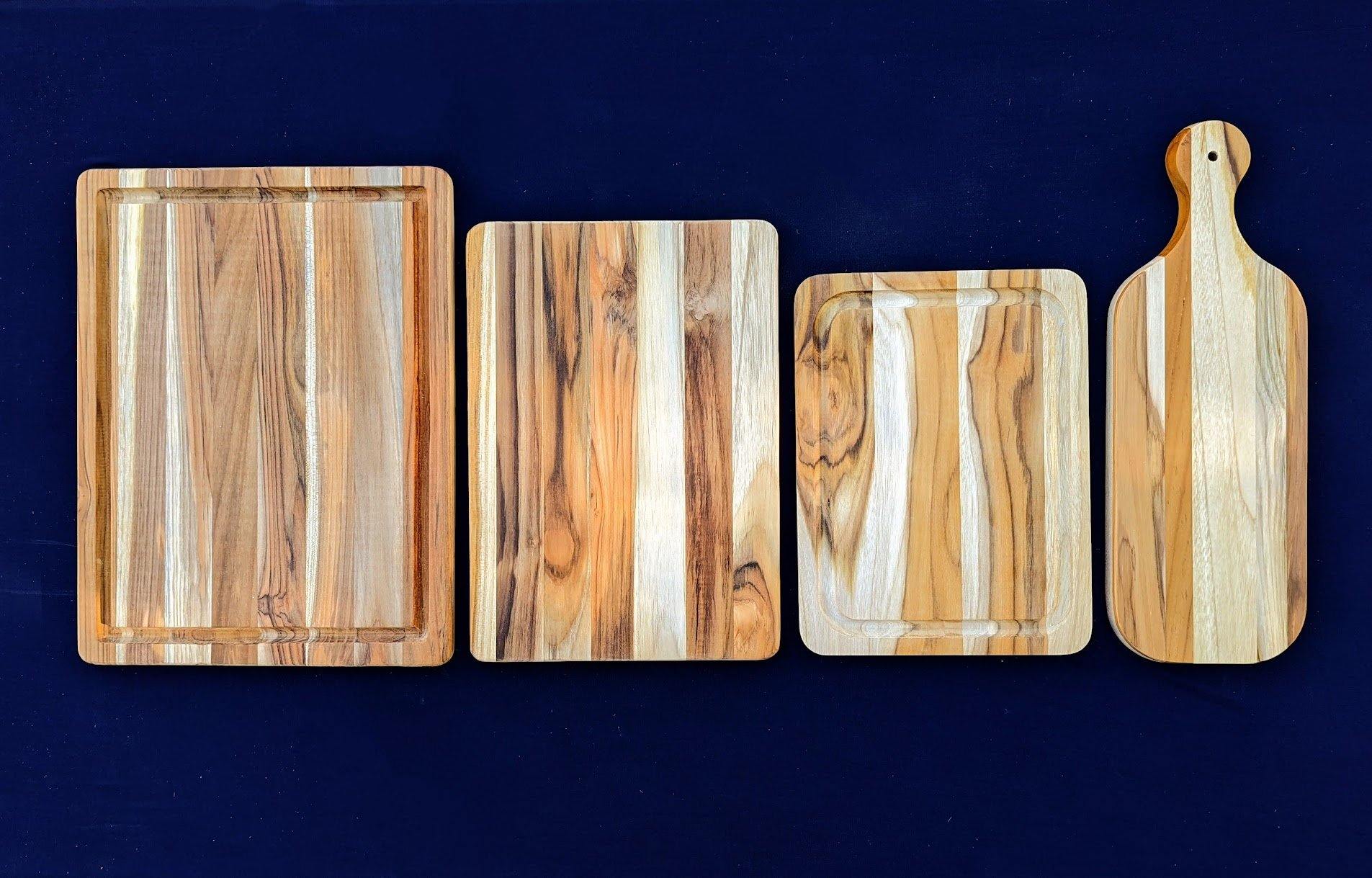 Teak Wood Charcuterie Board with Satin Nickel Handles